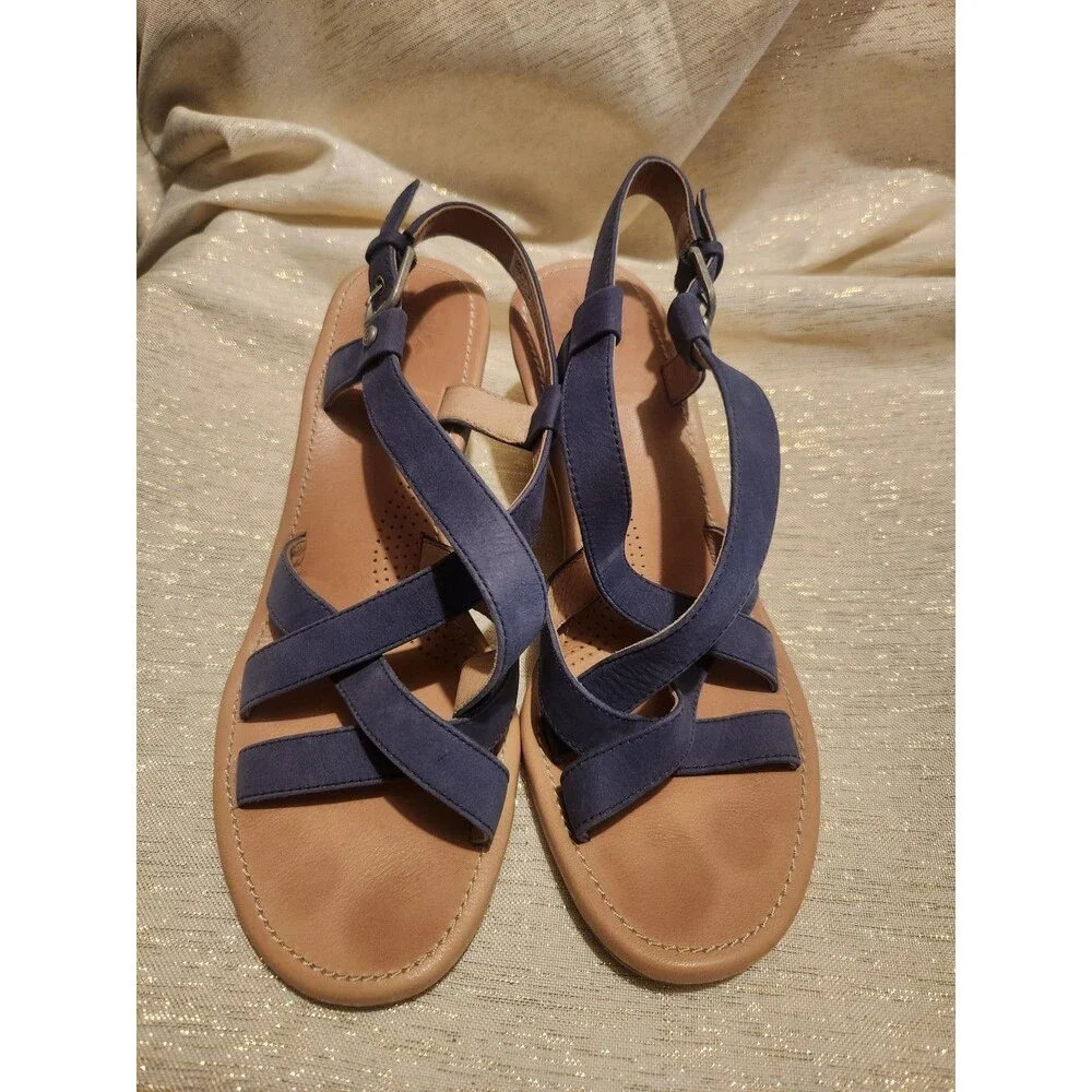 UGG Gaiana Wedge Strappy Sandals Blue Leather Size 9
